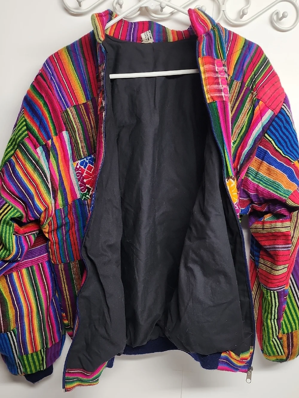 Made In Guatamala Colorful Striped Patchwork Artisan Bomber Jacket- Bright Multi